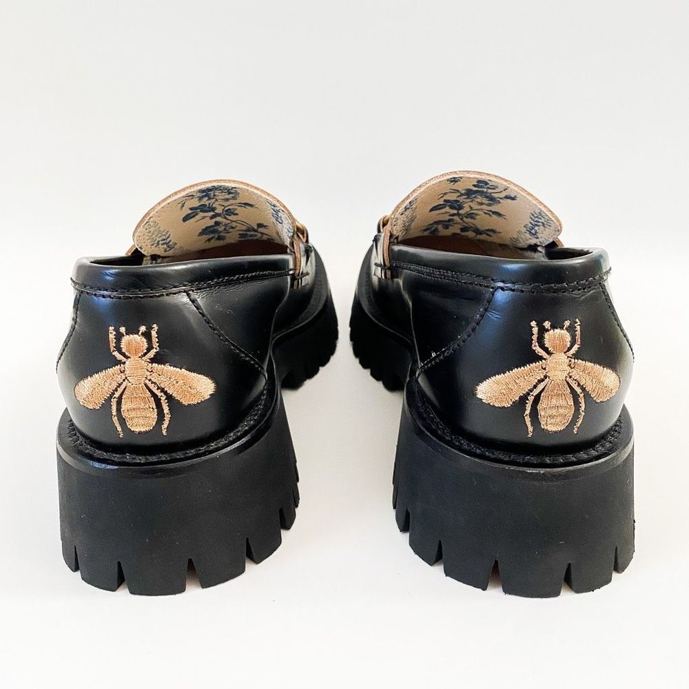 Gucci Loafers Lug Sole Chunky Black Leather Horsebit Size 37.5, 7.5 - Picture 5 of 14